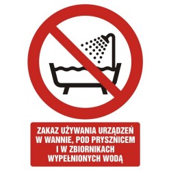 GC 089 Zakaz używania urządzenia w wannie, pod prysznicem i w zbiornikach wypełnionych wodą