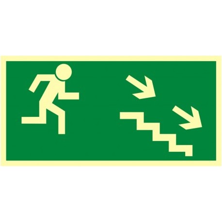 AA004 Kierunek do wyjścia drogi ewakuacyjnej schodami w dół w prawo
