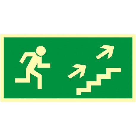 AA007 Kierunek do wyjścia drogi ewakuacyjnej schodami w górę w prawo
